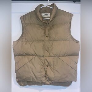 Vintage LL Bean Puffer Vest Mens Medium Goose Down Tan Gorpcore Streetwear